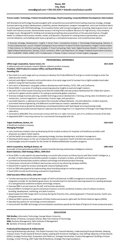 Entrepreneur CV Example 的图像结果