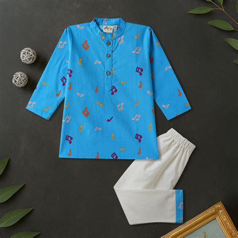 Desi Soota Cotton Kids Kurta Pajama Set - Musical Notes