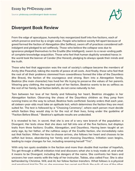 Divergent Book Review Essay Example (500 Words) - PHDessay.com
