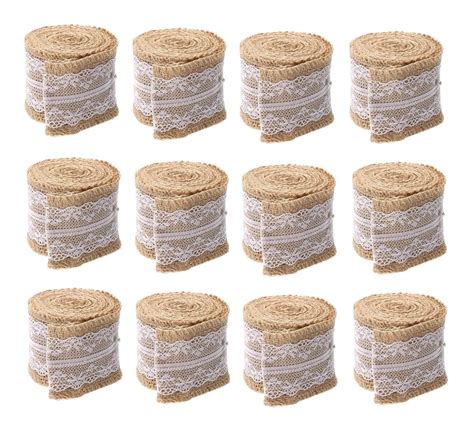 DIHAWK Jute Decorative Rolls Natural Brown Lace Burlap Ribbon Fabric ...
