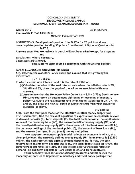 Econ 432 Midterm winter 2019 - CONCORDIA UNIVERSITY SIR GEORGE WILLIAMS ...