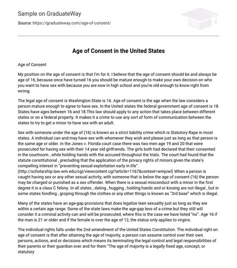 ⇉Age of Consent in the United States Essay Example | GraduateWay