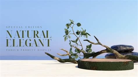Trunk bark podium in sea for product display | Premium PSD