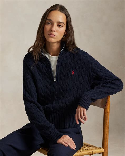 Cable-Knit Cotton Quarter-Zip Jumper for Women | Ralph Lauren® IN