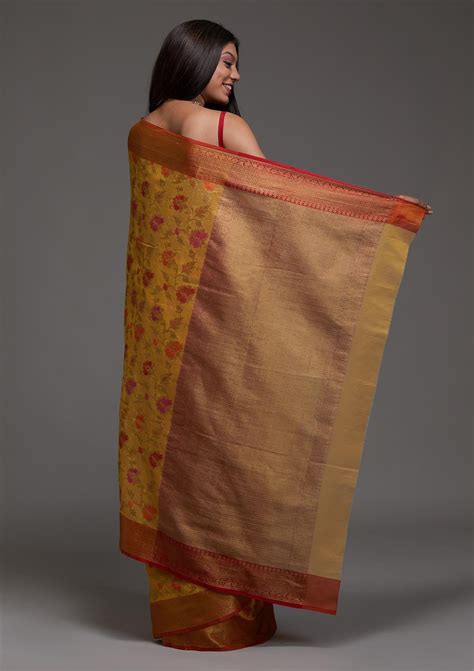 Buy Yellow Zari Work Banarasi Saree - Koskii