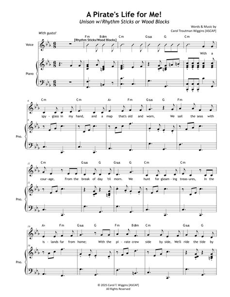 A Pirate's Life for Me! (Unison w/Rhythm Sticks & Wood Blocks) by Carol ...