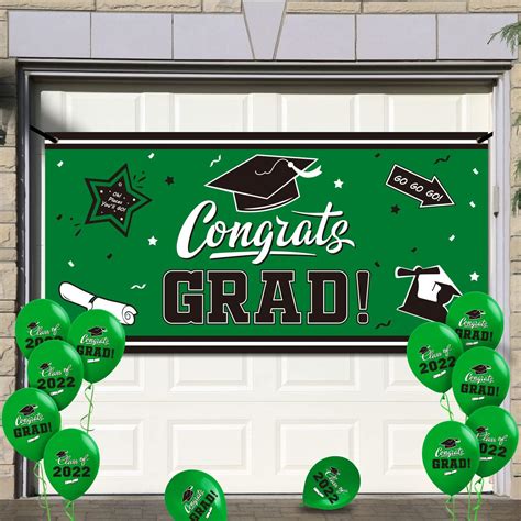 Buy Graduation Backdrop Banner Green Large Congrats Grad Balloons Party ...