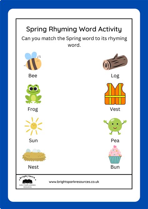 Spring Rhyming Word Activity Sheet - Bright Spark Resources