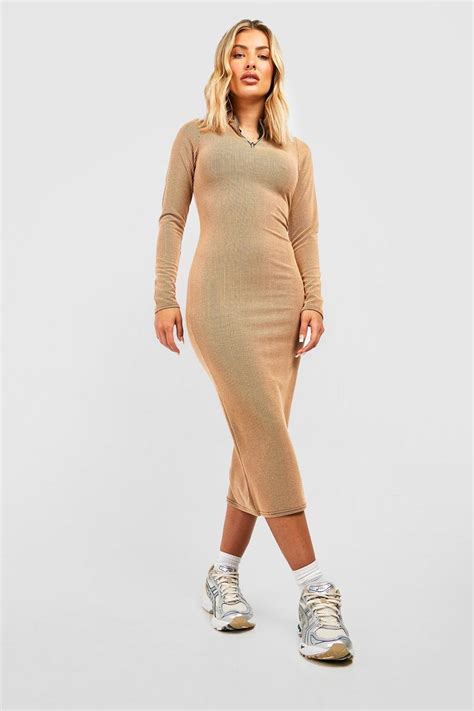 Two Tone Rib Half Zip Midi Dress | boohoo UK