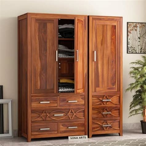 WOODNETIC Sheesham Wooden CNC Wardrobe for Clothes with 3 Door and 4 ...