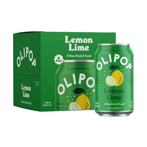 OLIPOP Prebiotic Soda, Lemon Lime, 12 fl oz, 4 Pack, Pantry Packs ...
