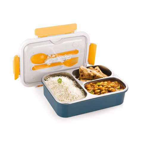 Buy Attro Food Eat 3 Compartment Stainless Steel Lunch Box with Plastic ...