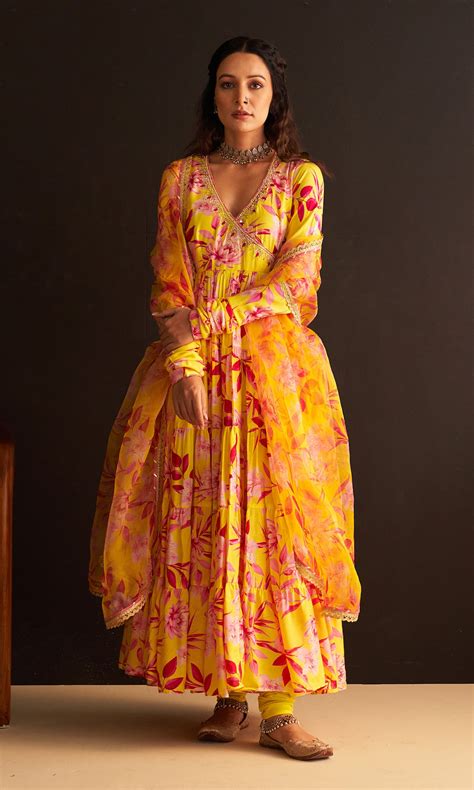 Drzya by Ridhiee Surii | Buy Gulbahaar Floral Printed Neon Yellow ...