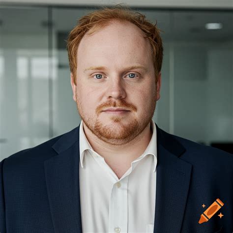 Close-up portrait of a man with reddish-orange hair and beard, blue ...