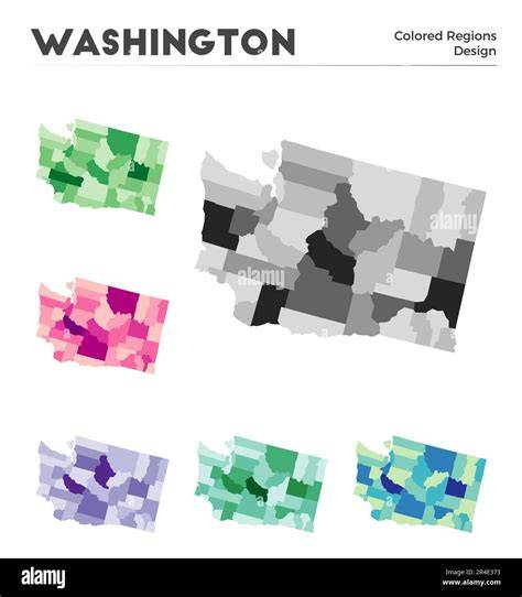 Washington map collection. Borders of Washington for your infographic. Colored US state regions ...