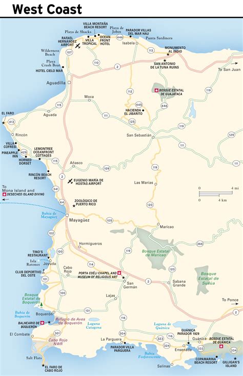 Large detailed West Coast map of Puerto Rico | Puerto Rico | North America | Mapsland | Maps of ...
