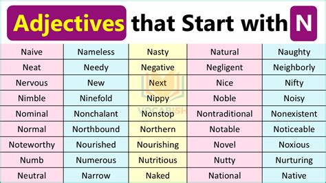 350 Adjectives that Start with N | Adjectives List in English | Vocabish