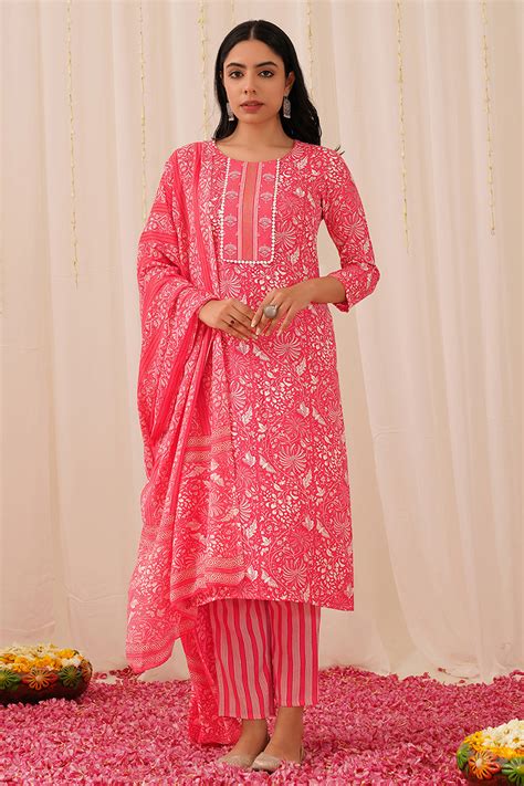 Pink Rayon Blend Floral Printed Straight Suit Set VKSKD2157 – Ahika