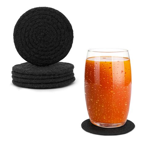 Encasa XO Drink Coasters Set of 6 | Black with Round (9 cm ...