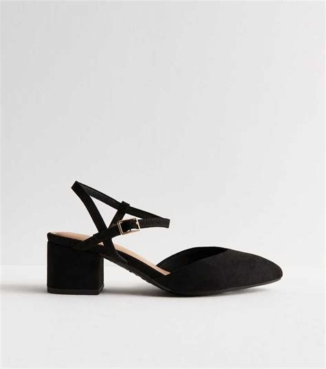 Extra Wide Fit Black Suedette 2-Part Block Sandal Heels | New Look