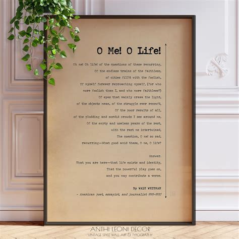 O Me O Life Poem Walt Whitman Print Poetry Wall Art Poster ...