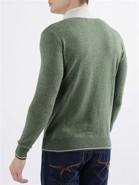 Shop Iconic Men Green Colour blocked Full Sleeves Turtle Neck Sweater ...