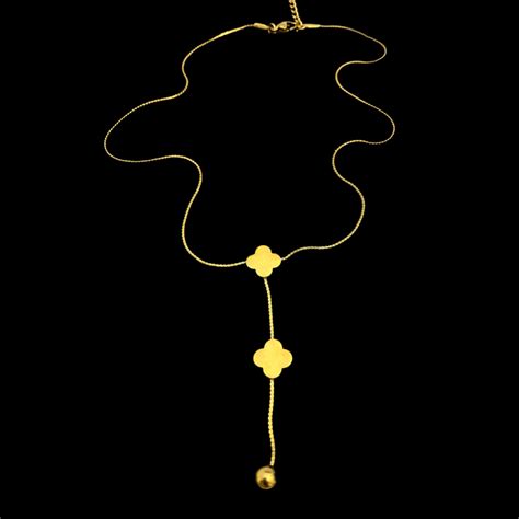 Oralia Stainless Steel Golden Clover Pendant Necklace With Drop Ball ...