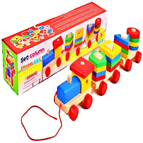 Wooden Geometric Shape Wooden Block Puzzle Stacking Train