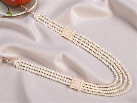 Majestic Triple-Layer Pearl Groom’s Mala with Goldenen Kundan Panels ...