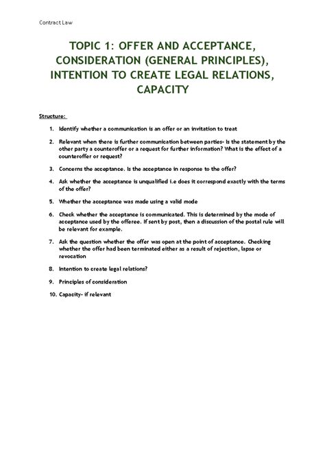 Topic 1 - TOPIC 1: OFFER AND ACCEPTANCE, CONSIDERATION (GENERAL ...