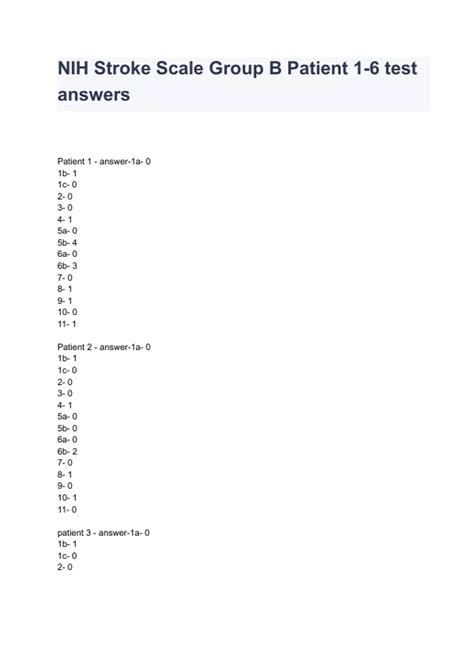 NIH Stroke Scale Group B Patient 1-6 test answers - NIH Stroke Scale ...
