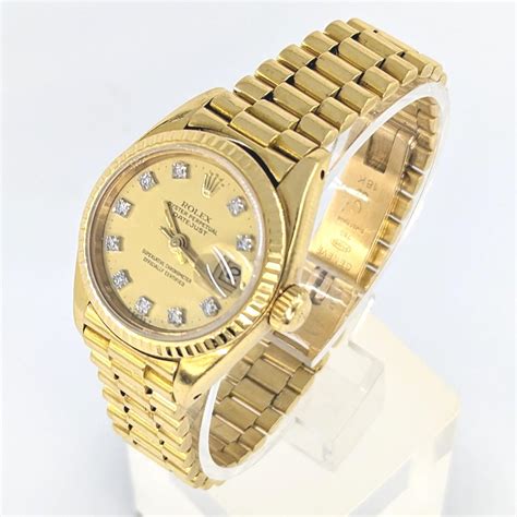 Ladies Rolex 18k Presidential Bracelet Watch Solid Gold Diamond Dial ...