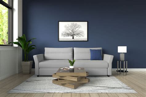 Dark Grey Sofa Blue Walls | Baci Living Room