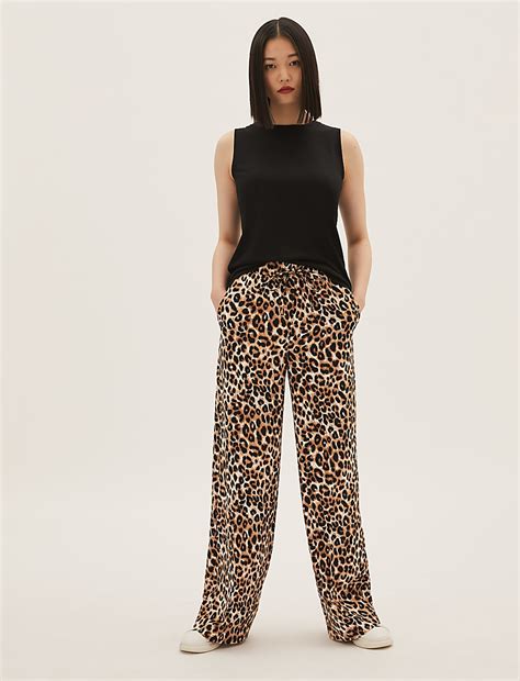 Buy Crepe Animal Print Wide Leg Trousers at Marks & Spencer