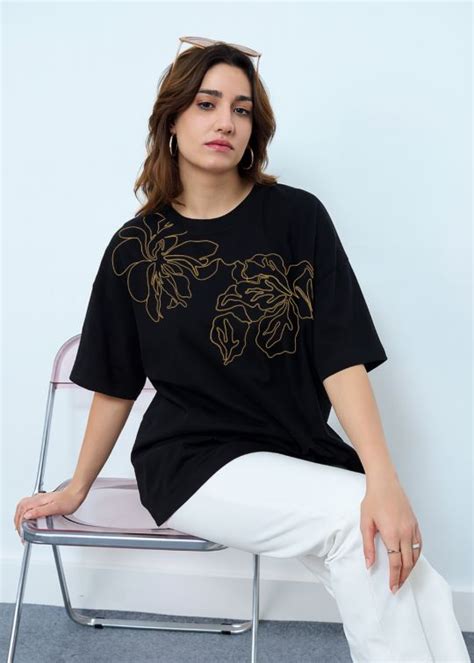 Flora Dua Black Oversized T-shirt For Women – Kwabey