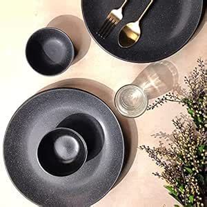 VarEesha Sitare Hand-Made Black Dotted Matt Ceramic 4 Piece Dinner Set ...