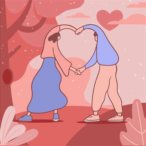 Valentine love gesture cartoon illustration boy and girl pink ...