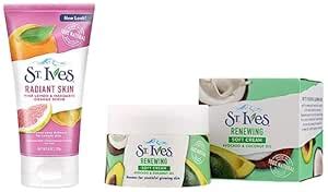 St. Ives Radiant Skin Scrub (170g) and Renewing Soft Cream (45g), 100% ...