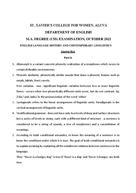 Linguistics Model QP Answerkey - ST. XAVIER’S COLLEGE FOR WOMEN, ALUVA ...
