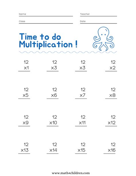 12 times tables worksheets pdf | 12 multiplication table - Worksheets Library