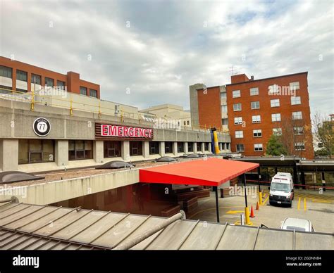 Atlanta, GA USA - March 26, 2021: The exterior Emergency Room sign at Piedmont Hospital in ...
