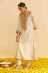 Buy Ivory Silk Organza Embroidery V-neck Hiba Kaftan Set For Women by ...
