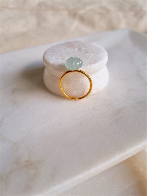 Aquamarine round melon adjustable ring for women gold plated brass ...