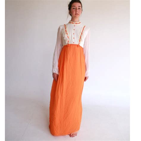 1960s Mod Orange and White Chiffon Maxi Dress - Gem