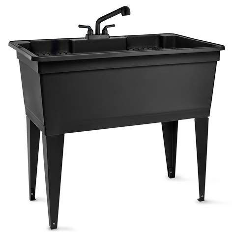 Tehila Freestanding Double-Wide Black Utility Sink with Steel Legs ...