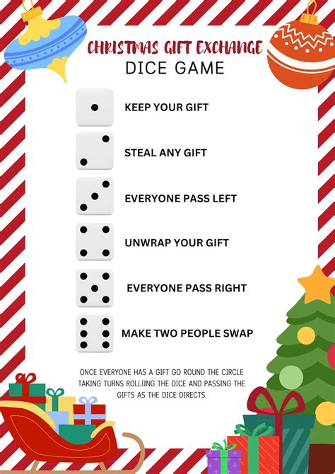 Printable Christmas Gift Exchange Dice Game Christmas Party Game present Swap Dirty Santa Party ...