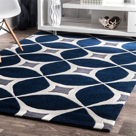 Geometric Handmade Navy Ivory Grey Area Rug – Modern Rugs and Decor