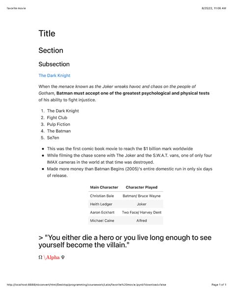 Favorite movie - notes - favorite movie 8/25/22, 11:06 AM - Studocu