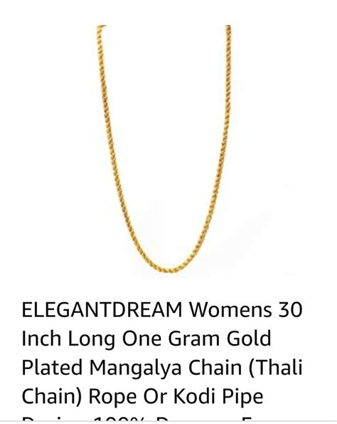 ELEGANTDREAM Womens 30 Inch Long One Gram Gold Plated Rope Or Kodi Pipe ...