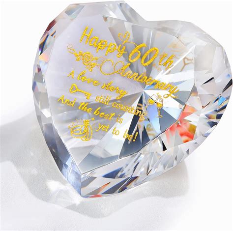 60th Diamond Anniversary Wedding Gifts for Wife, Heart Crystal Romantic ...